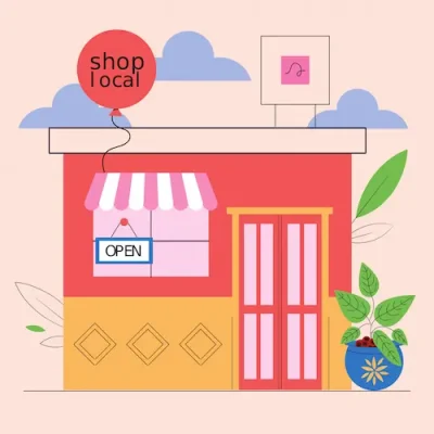 Site vitrine pour les entreprises locales Illustration d'un panneau "Achetez local" mettant en avant l'importance du commerce de proximité.